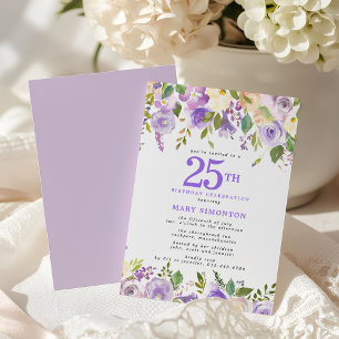 Pretty Purple Floral 25th Birthday Party Invitation