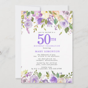 Pretty Purple Floral 50th Birthday Party Invitation