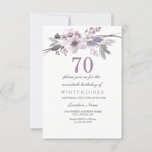 Pretty Purple Floral 70th Birthday Party Invite