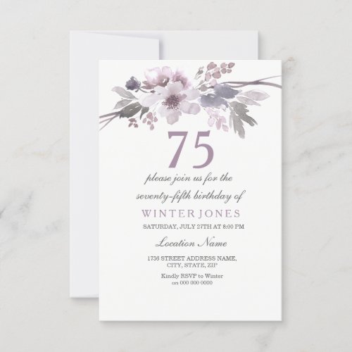 Pretty Purple Floral 75th Birthday Party Invite