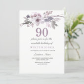 Pretty Purple Floral 90th Birthday Party Invite (Standing Front)