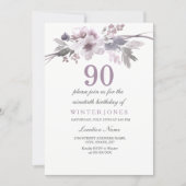 Pretty Purple Floral 90th Birthday Party Invite (Front)