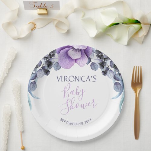 Pretty Purple Floral Berry Baby Shower Paper Plates