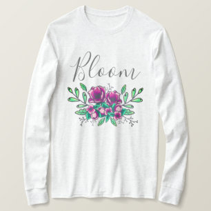 Pretty Purple Floral Bouquet Bloom Script T-Shirt