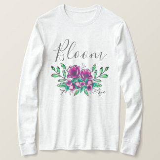 Pretty Purple Floral Bouquet Bloom Script T-Shirt