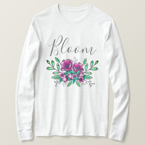 Pretty Purple Floral Bouquet Bloom Script T_Shirt