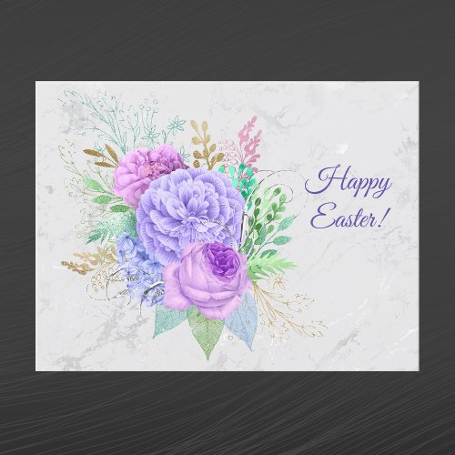 Pretty Purple Floral Bouquet Easter Holiday Postcard
