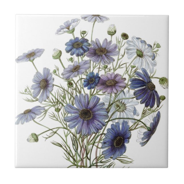 Pretty Purple Floral Ceramic Tile (Front)