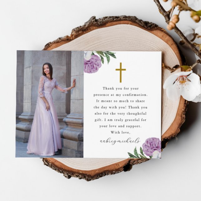 Pretty Purple Floral Confirmation Photo Thank You (Creator Uploaded)