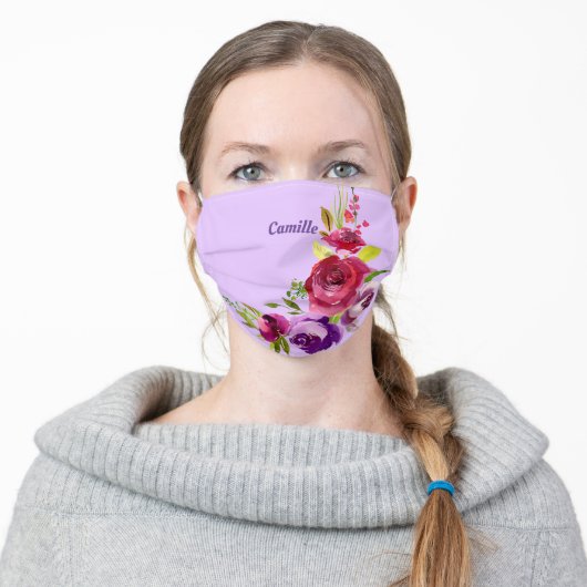 Pretty Purple Floral Custom Face Mask (Worn)