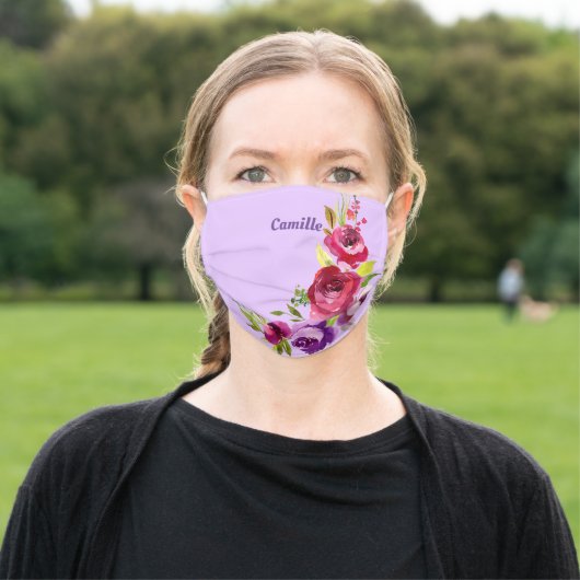 Pretty Purple Floral Custom Face Mask (Outside)