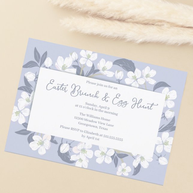 Pretty Purple Floral Easter Brunch Egg Hunt Party Invitation (Creator Uploaded)