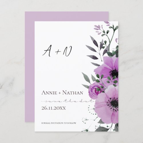 Pretty Purple Floral Elegant Monogram Cute Wedding Announcement Postcard