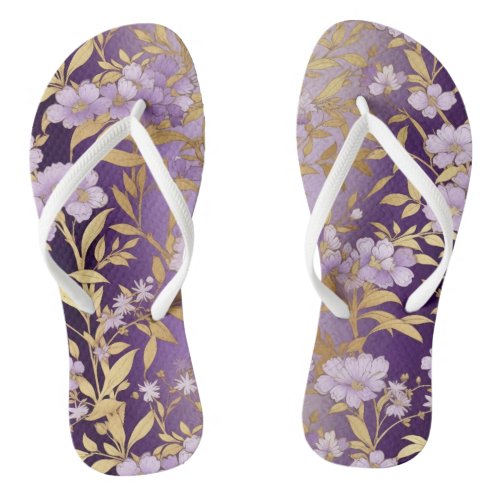 Pretty Purple Floral Flip Flops
