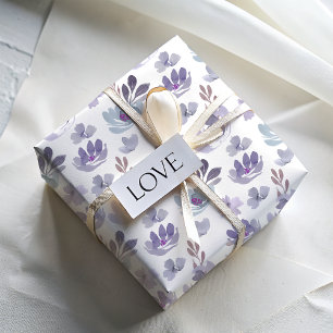 Pretty Purple Floral & Foliage Watercolor Pattern Wrapping Paper Sheets