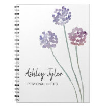 Pretty purple floral girly cute personalized notebook