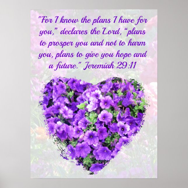 PRETTY PURPLE FLORAL JEREMIAH 29:11 BIBLE VERSE POSTER (Front)