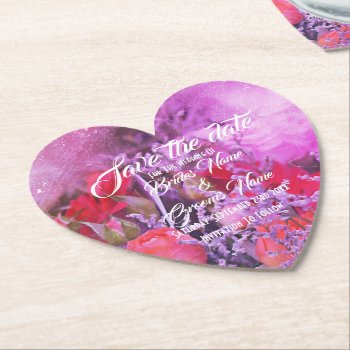Pretty Purple Floral Modern Save The Date Paper Coaster by personalized_wedding at Zazzle
