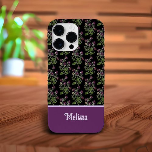 Pretty purple floral pattern monogrammed Case_Mate iPhone 14 pro max case