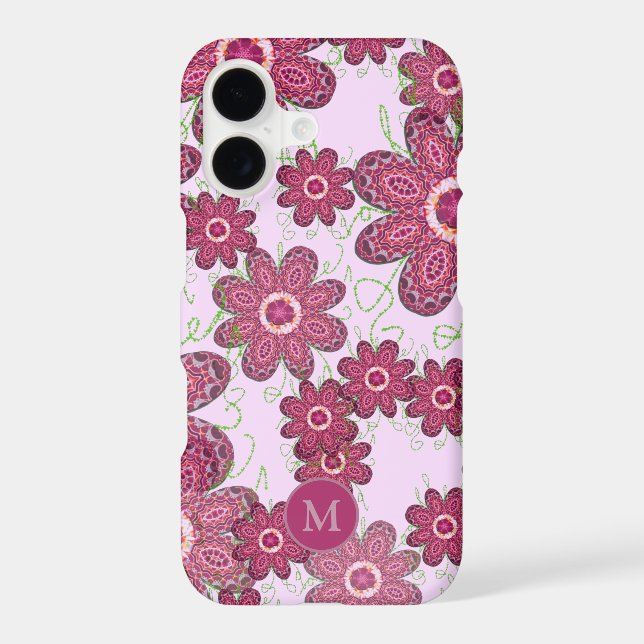 Pretty Purple Floral Pattern Monogrammed Iphone Case (Back)