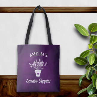 Pretty Purple & Floral Personalized Tote Bag