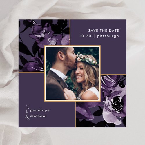 Pretty Purple Floral Photo Wedding Save The Date