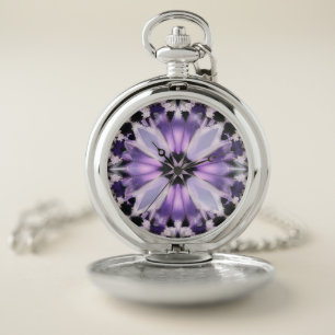 Pretty Purple Floral Pocket Watch
