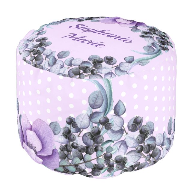 Pretty Purple Floral Polka Dot Baby Girl Pouf (Angled Front)