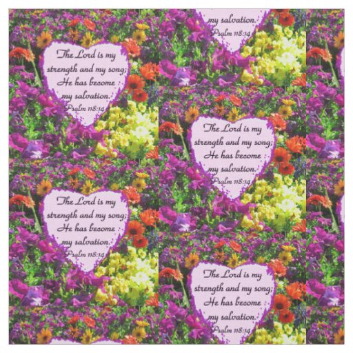 PRETTY PURPLE FLORAL PSALM 118:14 PHOTO FABRIC