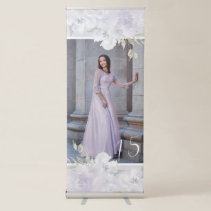 Pretty Purple Floral Quinceanera Photo Birthday Retractable Banner