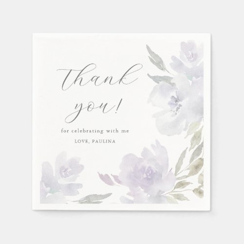 Pretty Purple Floral Quinceanera Thank You Napkins