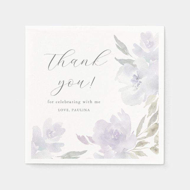 Pretty Purple Floral Quinceanera Thank You Napkins (Front)
