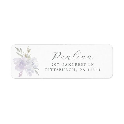 Pretty Purple Floral Script Return Address Label
