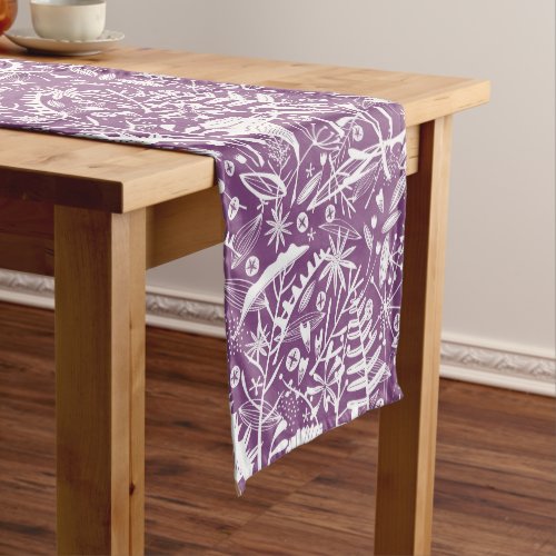 Pretty Purple Floral Silhouette Botanical Short Table Runner