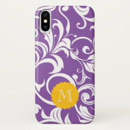 Pretty Purple Floral Wallpaper Custom Monogram iPhone X Case