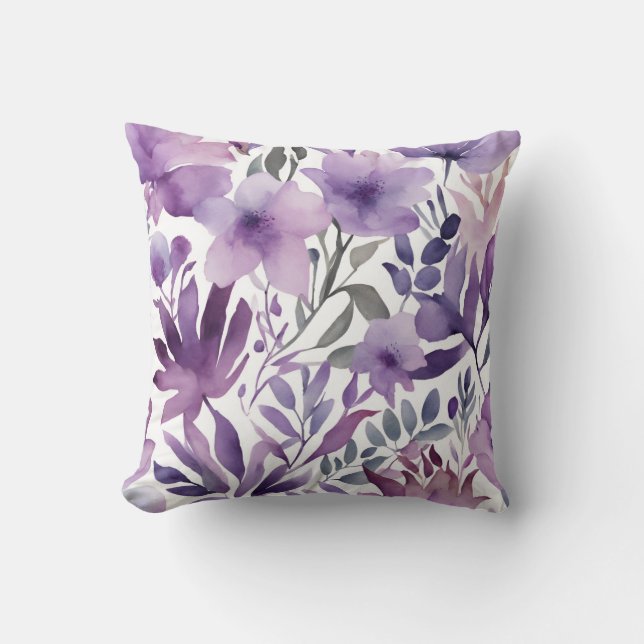 Pretty Purple Floral Watercolor Design  Throw Pillow (Front)