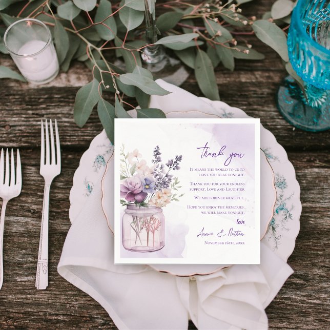 Pretty Purple Floral Wedding Thank you Message Napkins (Pretty Purple Floral Wedding Thank you Message Napkins)