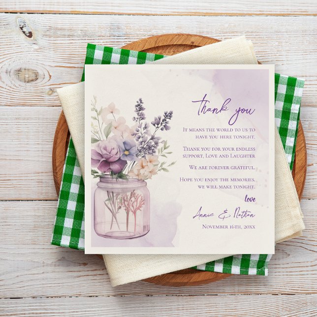 Pretty Purple Floral Wedding Thank you Message Napkins (Pretty Purple Floral Wedding Thank you Message Napkins)