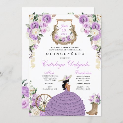 Pretty Purple Floral Western Charro Quinceaera Invitation
