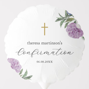 Pretty Purple Floral with Cross Confirmation Balloon