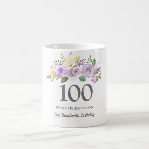 Pretty Purple Floral Womans 100th Birthday Gift Coffee Mug