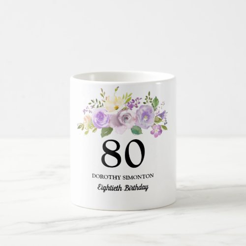 Pretty Purple Floral Womans 80th Birthday Gift Coffee Mug