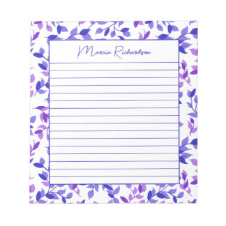 Pretty Purple Florals Modern Personalized Lined Notepad