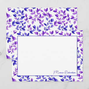Pretty Purple Florals Modern Script Personalized Note Card