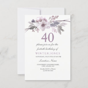 Pretty Purple Flower 40th Birthday Party Invite