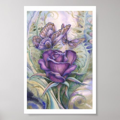 pretty purple flower and butterflies poster