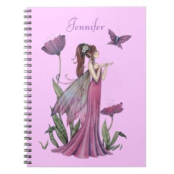 Pretty Purple Flower Fairy And Butterfly Notebook by robmolily at Zazzle