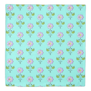 Pretty Purple Flower Floral Pattern Turquoise Cute Duvet Cover