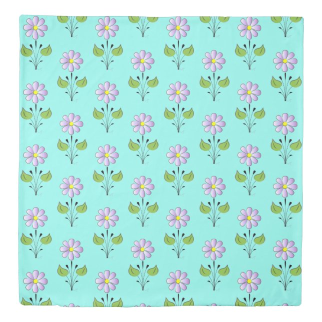 Pretty Purple Flower Floral Pattern Turquoise Cute Duvet Cover (Front)