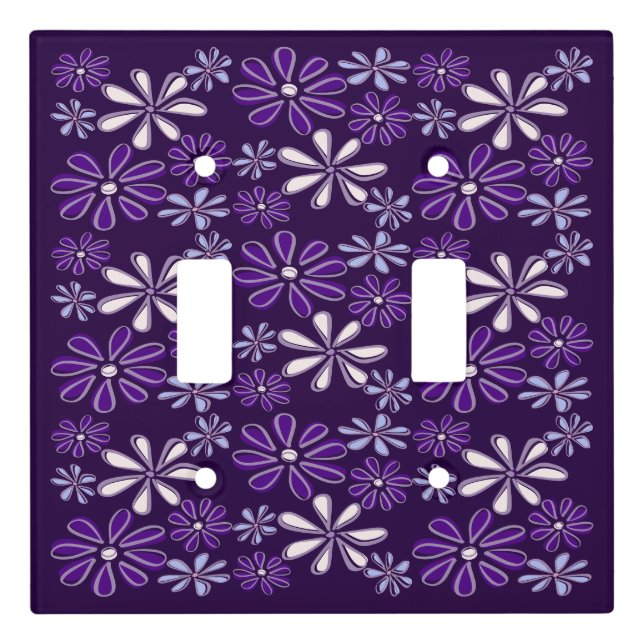 Pretty Purple Flower Garden Doodle Light Switch Cover (Front)